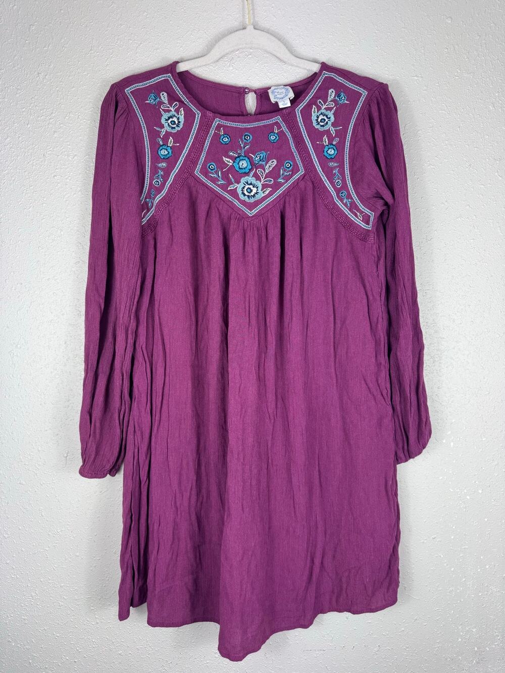 Blue Rain Maroon Red Long-sleeved Boho Tunic Dress Womens Size Small
